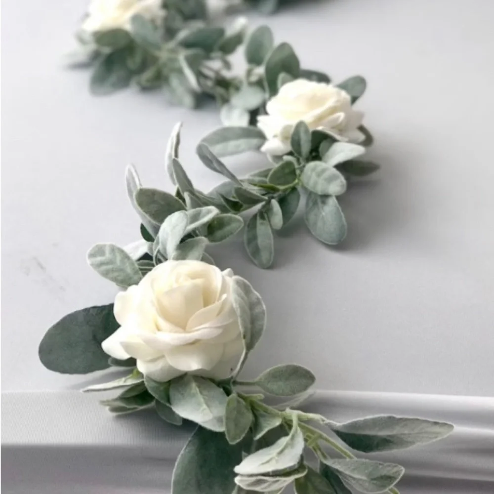 27 count | Lambs Ear Garlands & Ivory Roses Set Wedding Flowers Greenery Decor